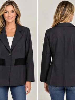 Touch Me Color Block Blazer Black Size 1X Like New